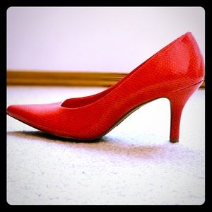 Coral Snakeskin Heels